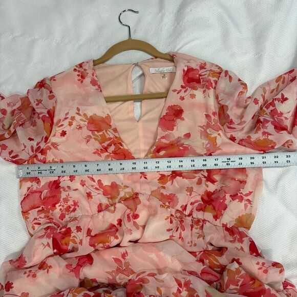 Bleecker 126 Pink Floral Long Sleeve V Neck Maxi Dress Sz 14 - Picture 4 of 12